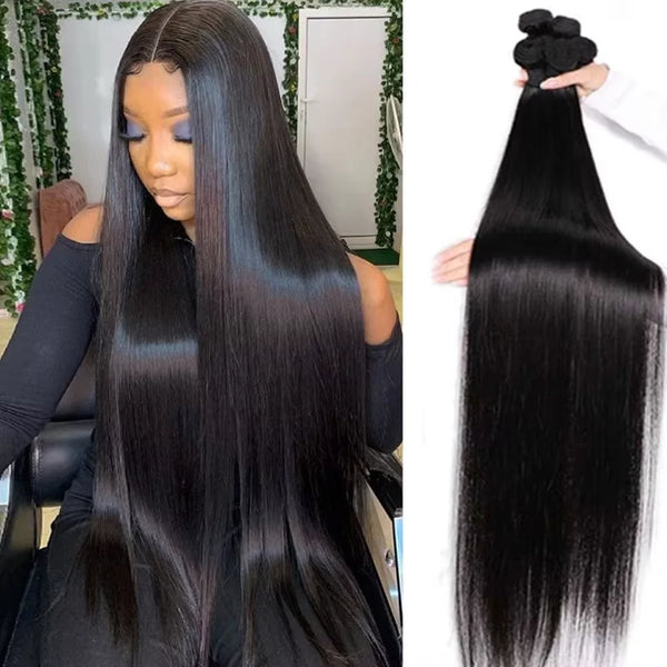 Natural Color Brazilian Human Hair Straight Bundles 10-36 Inches 1 Bundle Remy Human Hair Extensions Double Weft Braiding Hair