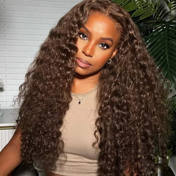 Deep Curly Wigs Human Hair Chocolate Brown 13x4 13x6 Hd Lace Frontal Wig Colored Water Wave Lace Front Wig for Women 30 36 Inch