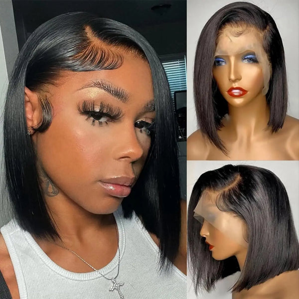 Bob Wig Human Hair 13X4 Lace Front Wig 180% Density Short Straight Frontal Bob Wig Transparent Lace Pre Plucked With Baby Hair