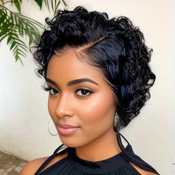 13x4 Lace Front Wigs Human Hair Water Wave Short Curly Pixie Cut Human Hair Wigs Transparent Lace Frontal Wigs For Women