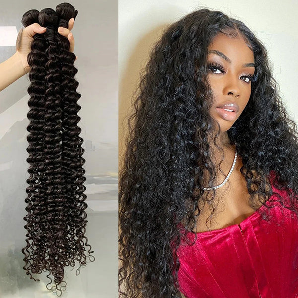 30 32 40 Inch Deep Wave Brazilian Virgin Hair Weaves Bundles 3 4 Bundles Human Hair Bundles Single Bundles Remy Hair Extensions