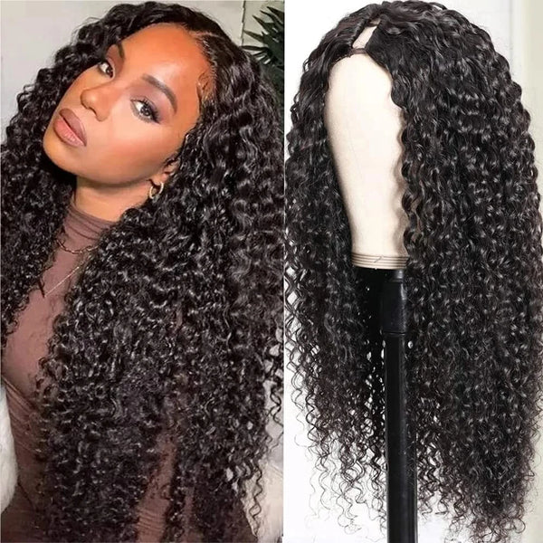 Deep Curly V Part Wig Human Hair No Leave Out Brazilian Deep Wave Human Hair Wigs for Women U Part No Glue Virgin Wigs On Sale