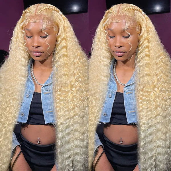 30 40 Inch 613 Honey Blonde Color Curly Human Hair Wig Deep Wave 13x4 13x6 Hd Lace Frontal Wigs Brazilian Wigs For Women 250%